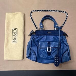 Be & D Cobalt Blue Leather Bag with Removable Chain Shoulder Strap